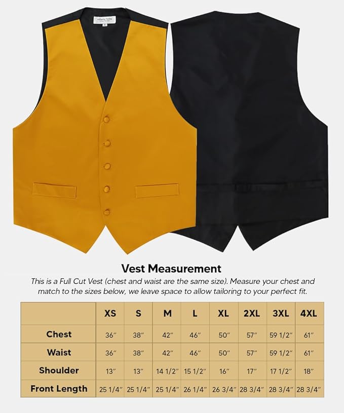 Vittorio Farina Solid Satin Vest Set (Black Back) Var. 02 (Lime-Rose Gold) - vest_plain_BB_mustard_XS - Classy Cufflinks