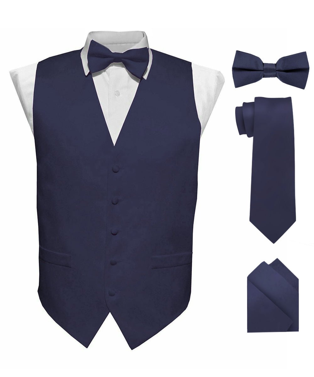 Vittorio Farina Solid Satin Vest Set (Black Back) Var. 02 (Lime - Rose Gold) - vest_plain_BB_navy_XS - Classy Cufflinks