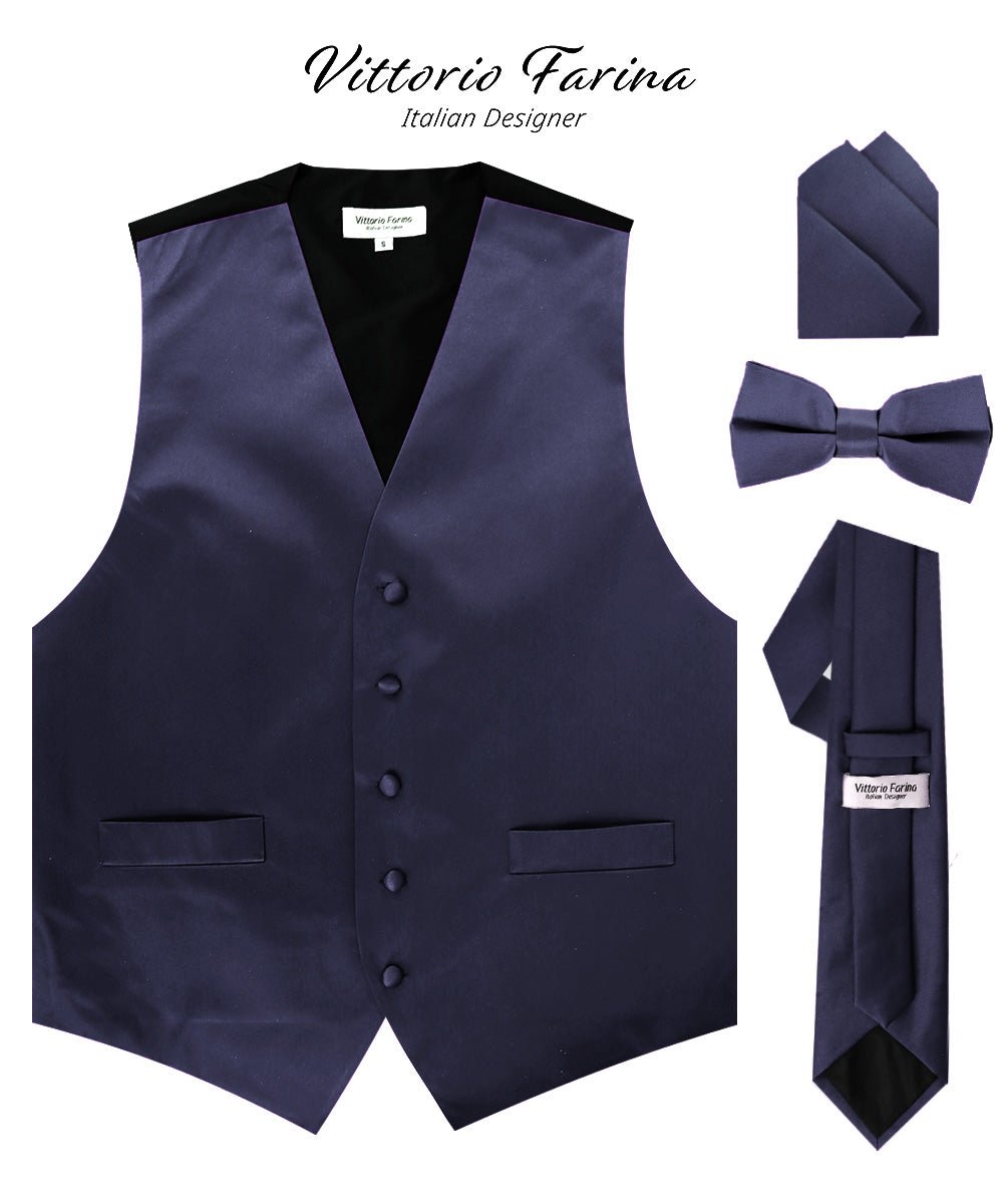 Vittorio Farina Solid Satin Vest Set (Black Back) Var. 02 (Lime - Rose Gold) - vest_plain_BB_navy_XS - Classy Cufflinks