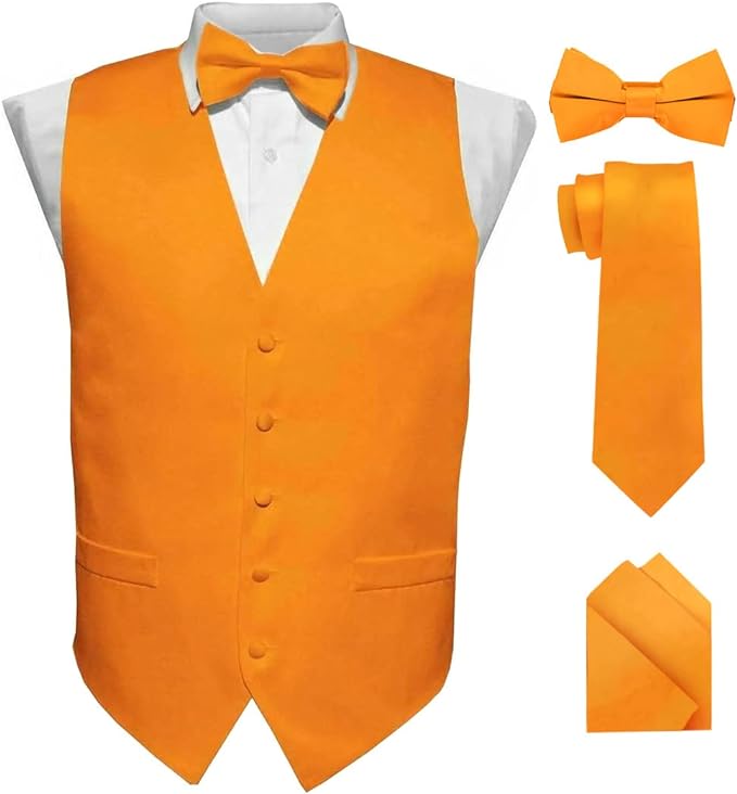 Vittorio Farina Solid Satin Vest Set (Black Back) Var. 02 (Lime-Rose Gold) - vest_plain_BB_orange_XS - Classy Cufflinks