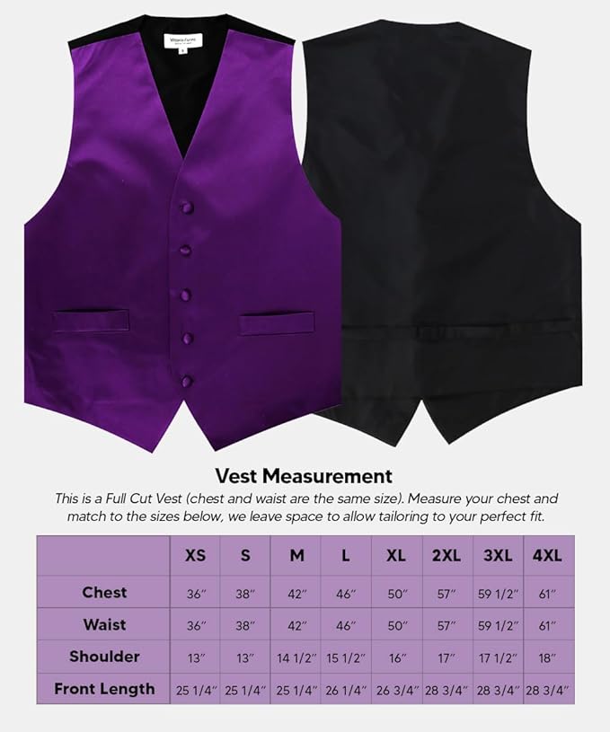 Vittorio Farina Solid Satin Vest Set (Black Back) Var. 02 (Lime-Rose Gold) - vest_plain_BB_purple_XS - Classy Cufflinks