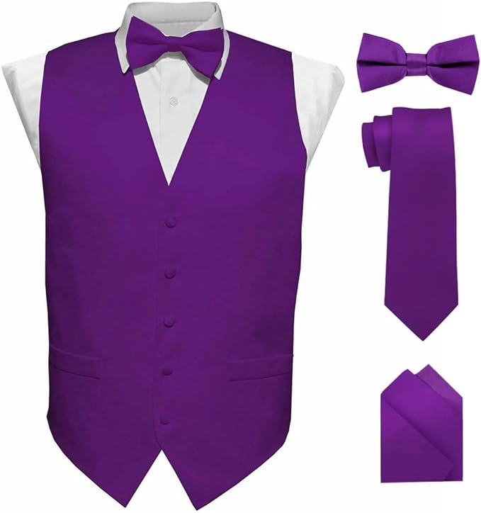 Vittorio Farina Solid Satin Vest Set (Black Back) Var. 02 (Lime-Rose Gold) - vest_plain_BB_purple_XS - Classy Cufflinks