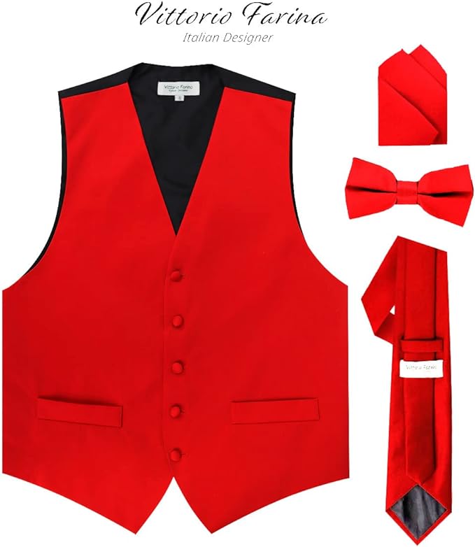 Vittorio Farina Solid Satin Vest Set (Black Back) Var. 02 (Lime-Rose Gold) - vest_plain_BB_red_XS - Classy Cufflinks