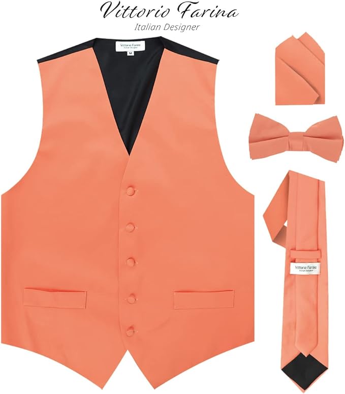 Vittorio Farina Solid Satin Vest Set (Black Back) Var. 02 (Lime-Rose Gold) - vest_plain_BB_rosegold_XS - Classy Cufflinks