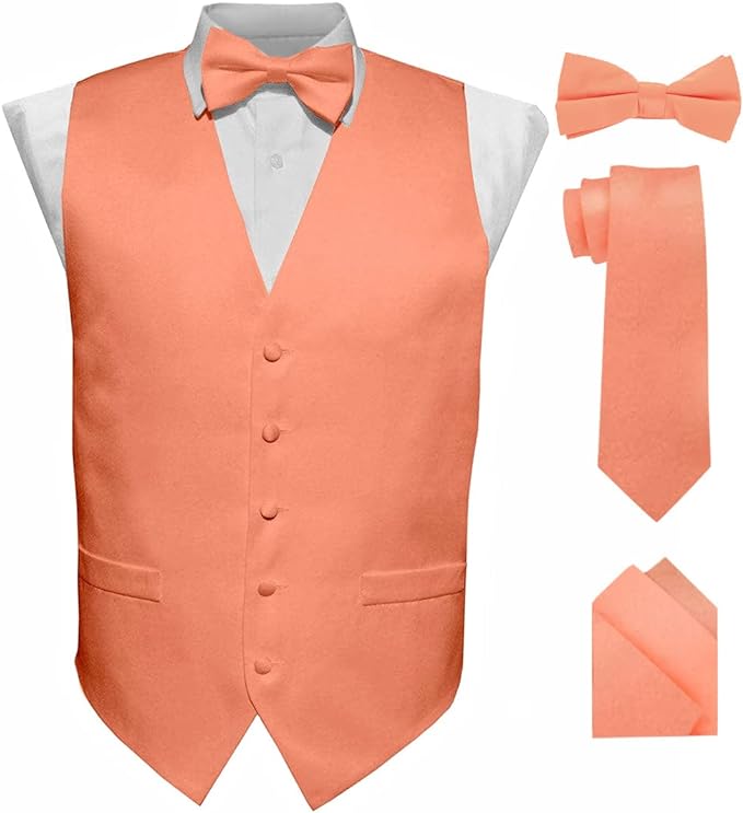 Vittorio Farina Solid Satin Vest Set (Black Back) Var. 02 (Lime-Rose Gold) - vest_plain_BB_rosegold_XS - Classy Cufflinks