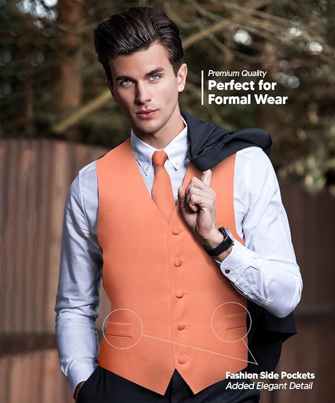 Vittorio Farina Solid Satin Vest Set (Black Back) Var. 02 (Lime-Rose Gold) - vest_plain_BB_rosegold_XS - Classy Cufflinks