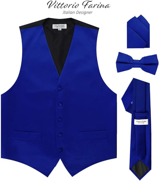 Vittorio Farina Solid Satin Vest Set (Black Back) Var. 03 (Royal-Wine) - vest_plain_BB_royal_XS - Classy Cufflinks