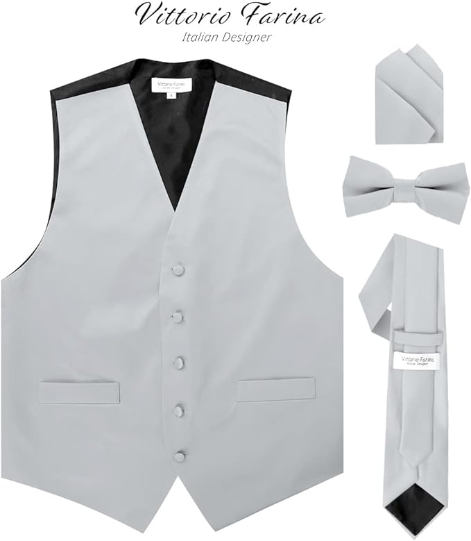 Vittorio Farina Solid Satin Vest Set (Black Back) Var. 03 (Royal-Wine) - vest_plain_BB_silver_XS - Classy Cufflinks