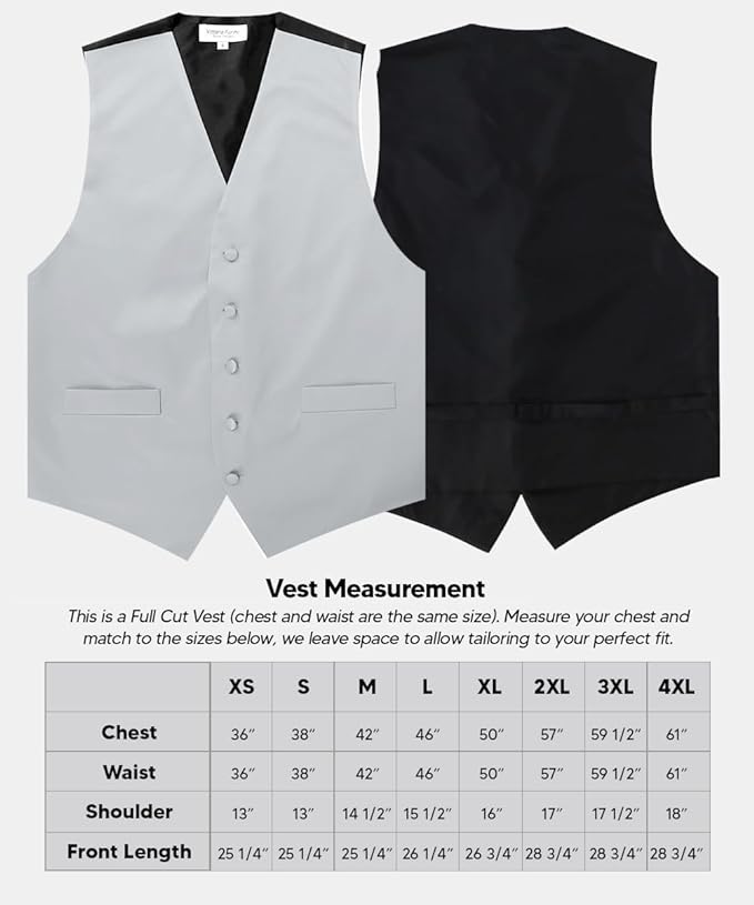 Vittorio Farina Solid Satin Vest Set (Black Back) Var. 03 (Royal-Wine) - vest_plain_BB_silver_XS - Classy Cufflinks