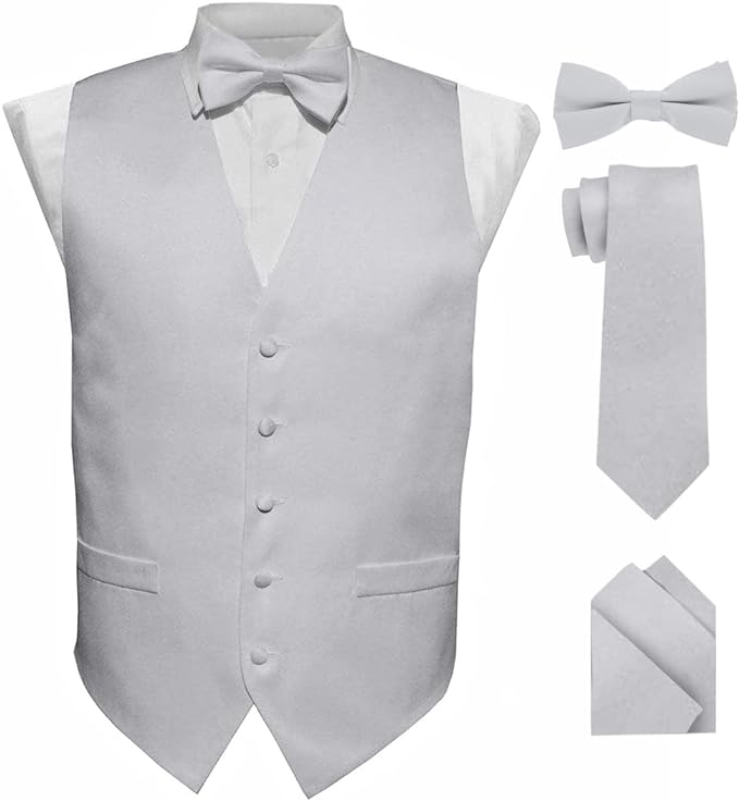 Vittorio Farina Solid Satin Vest Set (Black Back) Var. 03 (Royal-Wine) - vest_plain_BB_silver_XS - Classy Cufflinks