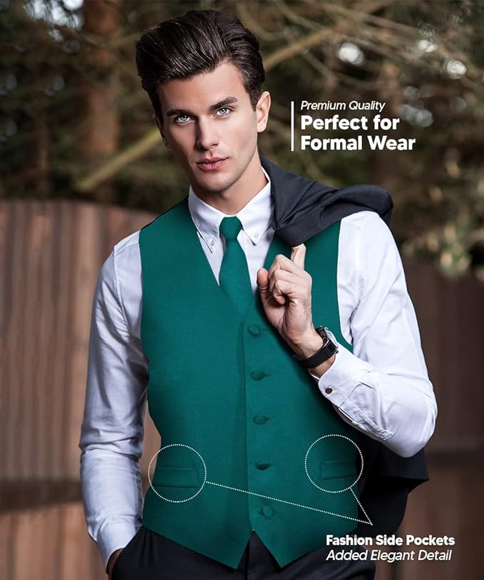 Vittorio Farina Solid Satin Vest Set (Black Back) Var. 03 (Royal-Wine) - vest_plain_BB_teal_XS - Classy Cufflinks