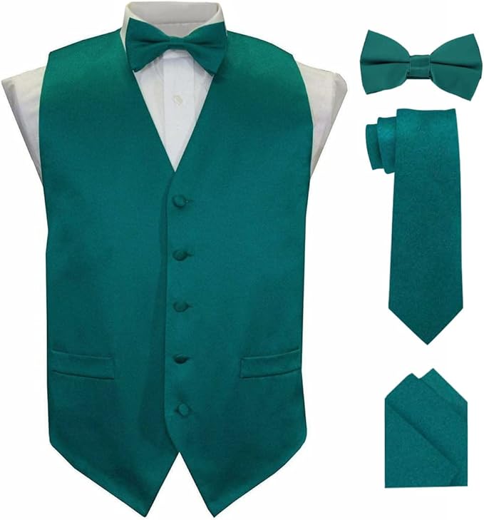 Vittorio Farina Solid Satin Vest Set (Black Back) Var. 03 (Royal-Wine) - vest_plain_BB_teal_XS - Classy Cufflinks