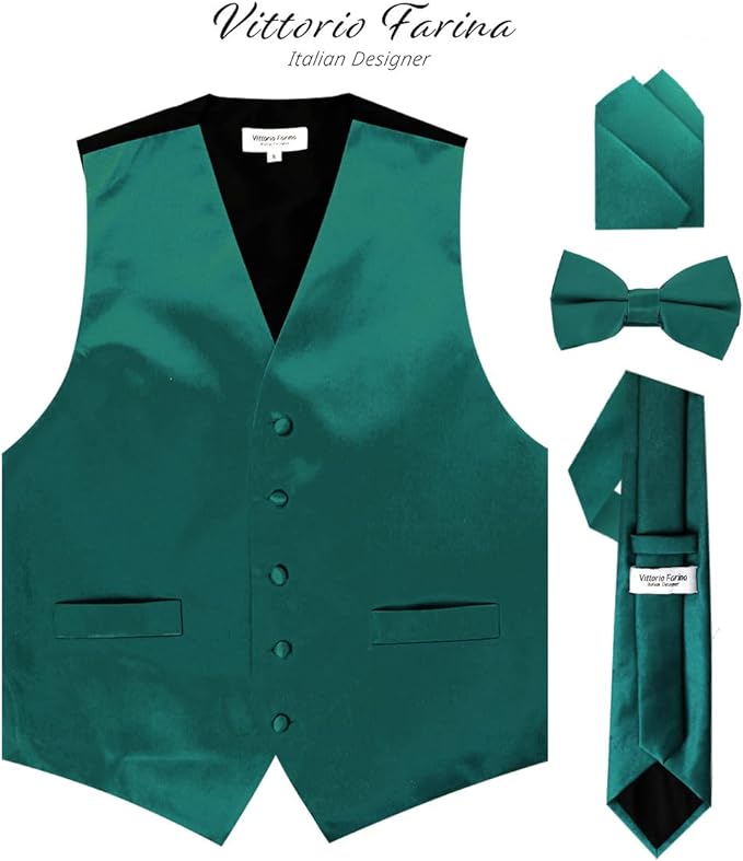 Vittorio Farina Solid Satin Vest Set (Black Back) Var. 03 (Royal-Wine) - vest_plain_BB_teal_XS - Classy Cufflinks