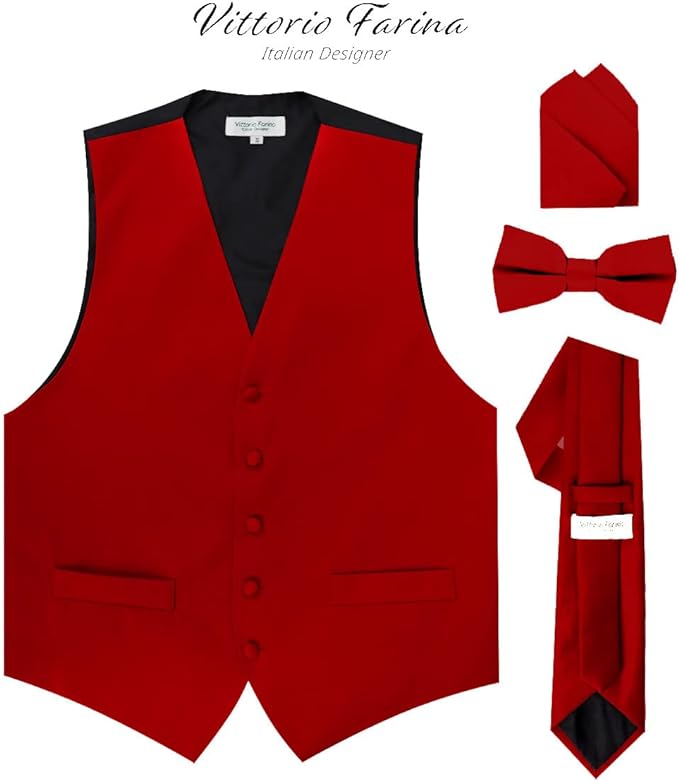 Vittorio Farina Solid Satin Vest Set (Black Back) Var. 03 (Royal-Wine) - vest_plain_BB_wine_XS - Classy Cufflinks