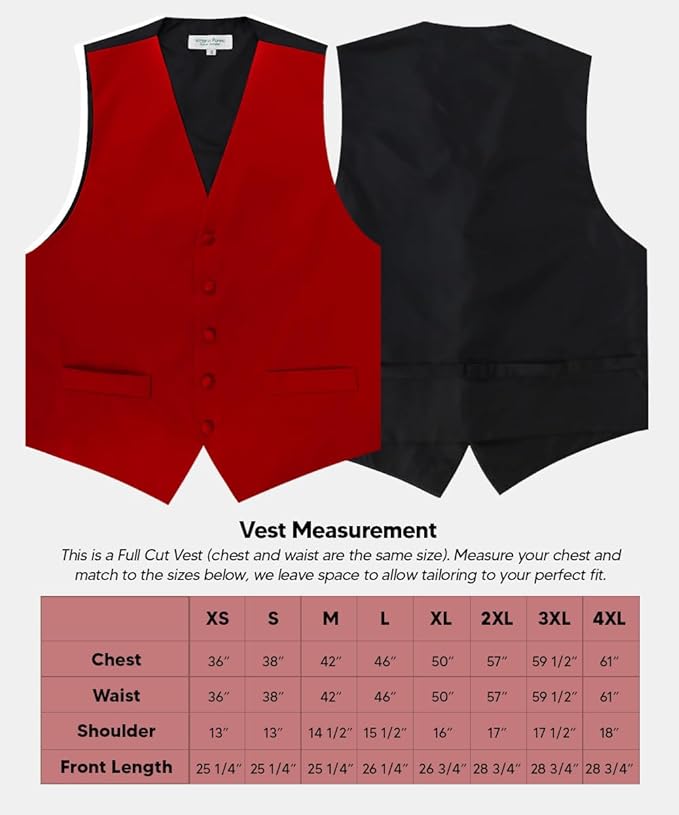 Vittorio Farina Solid Satin Vest Set (Black Back) Var. 03 (Royal-Wine) - vest_plain_BB_wine_XS - Classy Cufflinks