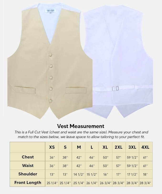 Vittorio Farina Solid Satin Vest Set (White Back) Var. 01 (Beige-Maize) - vest_plain_WB_beige_XS - Classy Cufflinks