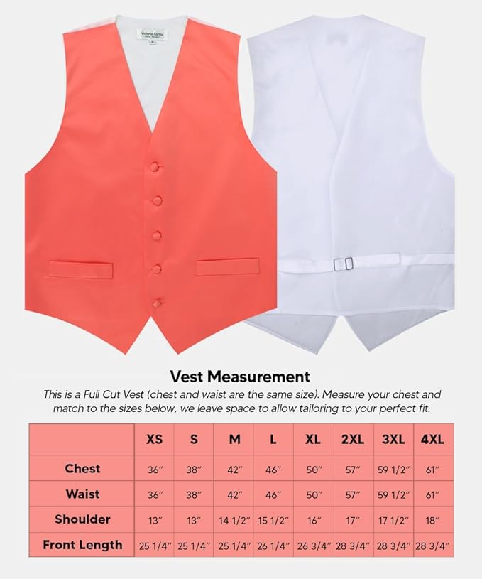 Vittorio Farina Solid Satin Vest Set (White Back) Var. 01 (Beige-Maize) - vest_plain_WB_coral_XS - Classy Cufflinks