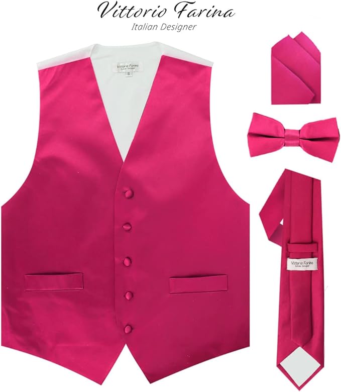 Vittorio Farina Solid Satin Vest Set (White Back) Var. 01 (Beige-Maize) - vest_plain_WB_hotpink_XS - Classy Cufflinks