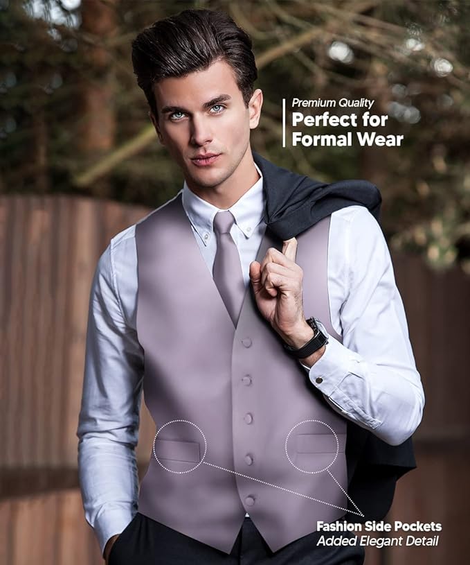 Vittorio Farina Solid Satin Vest Set (White Back) Var. 01 (Beige-Maize) - vest_plain_WB_lavender_XS - Classy Cufflinks