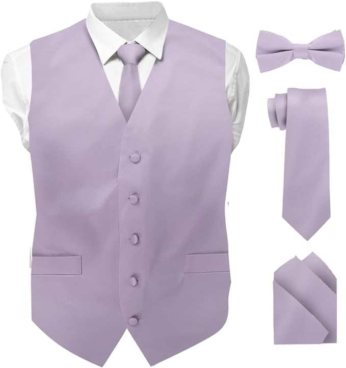 Vittorio Farina Solid Satin Vest Set (White Back) Var. 01 (Beige-Maize) - vest_plain_WB_lavender_XS - Classy Cufflinks