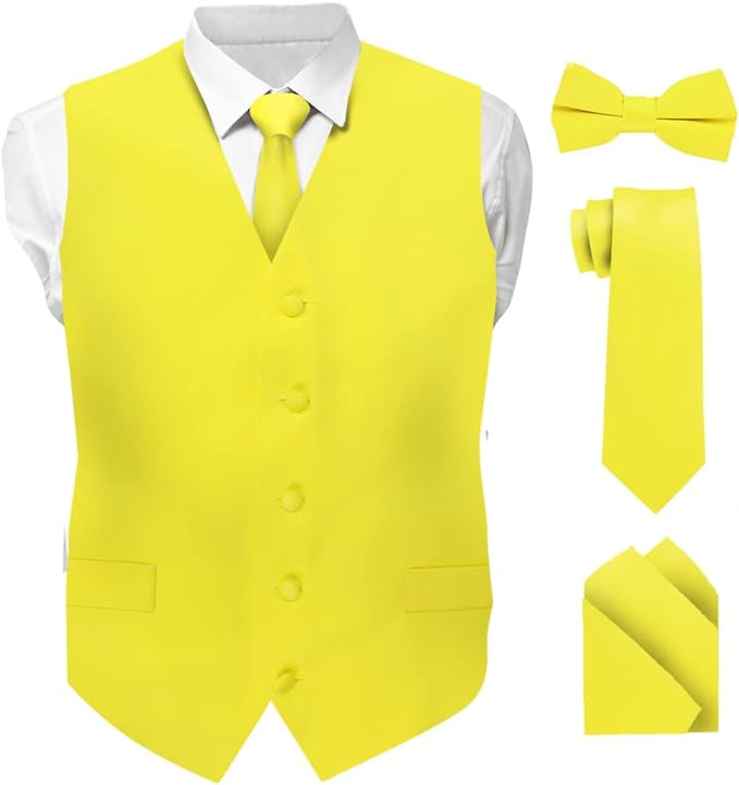 Vittorio Farina Solid Satin Vest Set (White Back) Var. 01 (Beige-Maize) - vest_plain_WB_lemon_XS - Classy Cufflinks