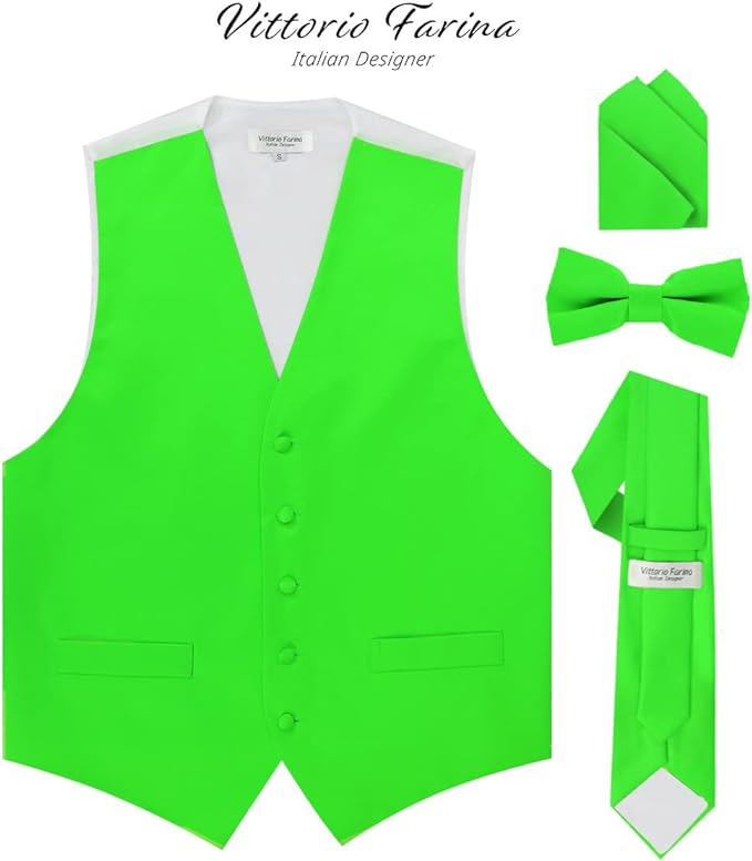 Vittorio Farina Solid Satin Vest Set (White Back) Var. 01 (Beige-Maize) - vest_plain_WB_lime_XS - Classy Cufflinks