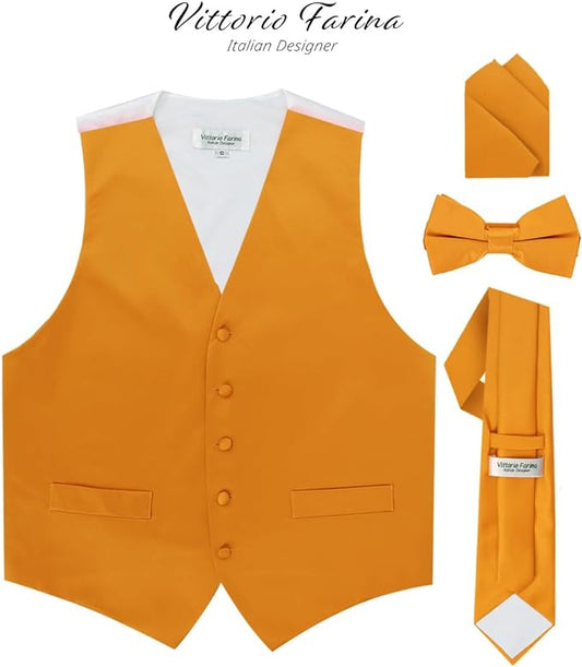 Vittorio Farina Solid Satin Vest Set (White Back) Var. 02 (Mustard-Yellow) - vest_plain_WB_mustard_XS - Classy Cufflinks