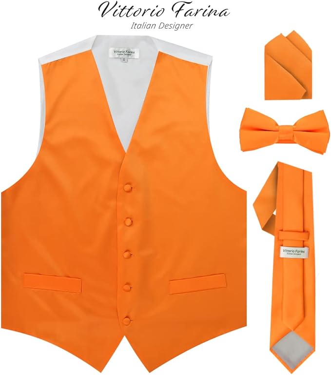 Vittorio Farina Solid Satin Vest Set (White Back) Var. 02 (Mustard-Yellow) - vest_plain_WB_orange_XS - Classy Cufflinks