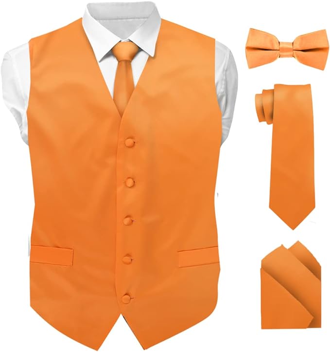 Vittorio Farina Solid Satin Vest Set (White Back) Var. 02 (Mustard-Yellow) - vest_plain_WB_orange_XS - Classy Cufflinks