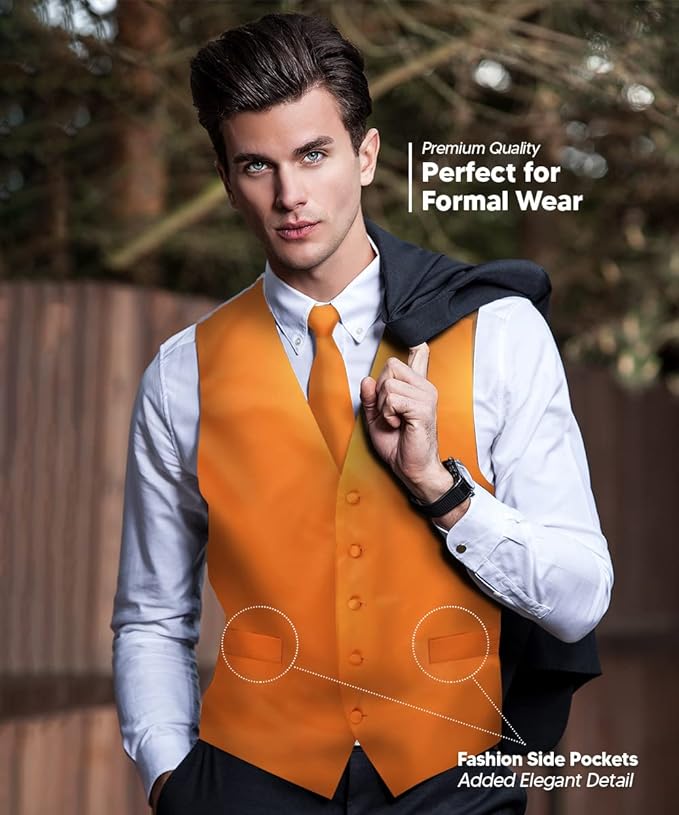 Vittorio Farina Solid Satin Vest Set (White Back) Var. 02 (Mustard-Yellow) - vest_plain_WB_orange_XS - Classy Cufflinks