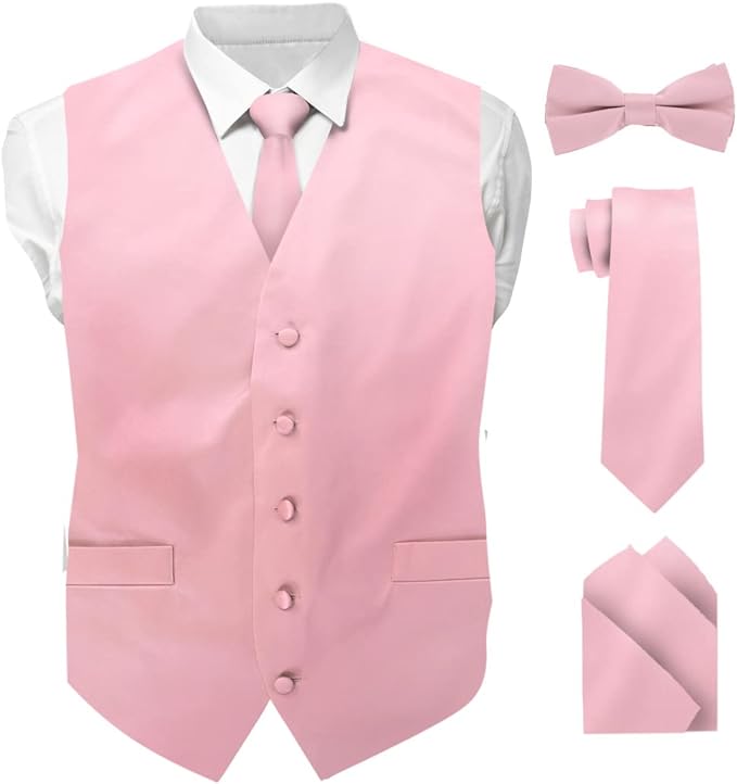 Vittorio Farina Solid Satin Vest Set (White Back) Var. 02 (Mustard-Yellow) - vest_plain_WB_pink_XS - Classy Cufflinks