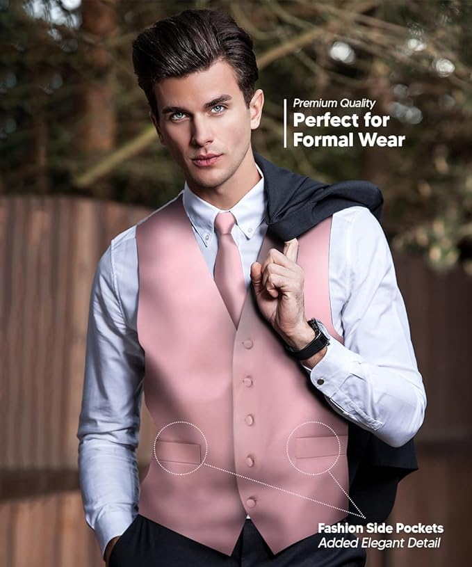 Vittorio Farina Solid Satin Vest Set (White Back) Var. 02 (Mustard-Yellow) - vest_plain_WB_pink_XS - Classy Cufflinks