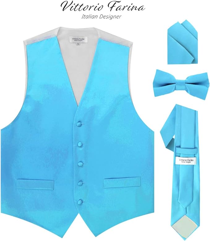 Vittorio Farina Solid Satin Vest Set (White Back) Var. 02 (Mustard-Yellow) - vest_plain_WB_turquoise_XS - Classy Cufflinks