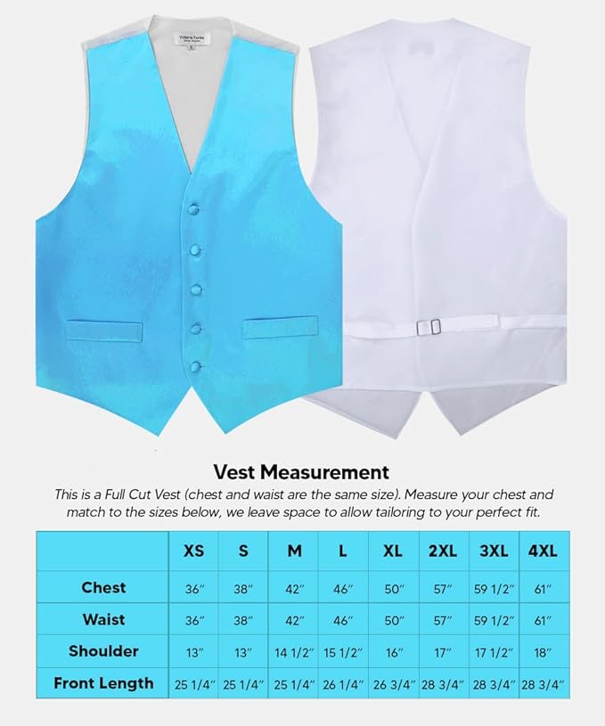 Vittorio Farina Solid Satin Vest Set (White Back) Var. 02 (Mustard-Yellow) - vest_plain_WB_turquoise_XS - Classy Cufflinks