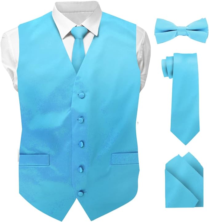 Vittorio Farina Solid Satin Vest Set (White Back) Var. 02 (Mustard-Yellow) - vest_plain_WB_turquoise_XS - Classy Cufflinks