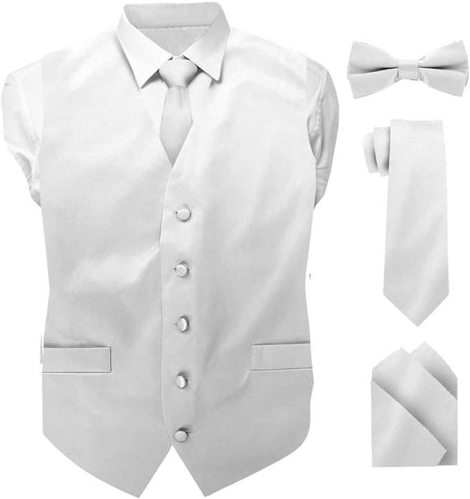 Vittorio Farina Solid Satin Vest Set (White Back) Var. 02 (Mustard-Yellow) - vest_plain_WB_white_XS - Classy Cufflinks