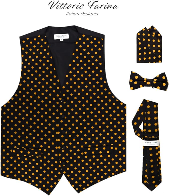 Vittorio Farina Polka Dot Vest Set - vest_polkadot_BB_blackgold_S - Classy Cufflinks