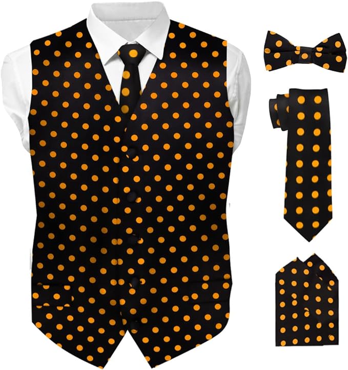 Vittorio Farina Polka Dot Vest Set - vest_polkadot_BB_blackgold_S - Classy Cufflinks