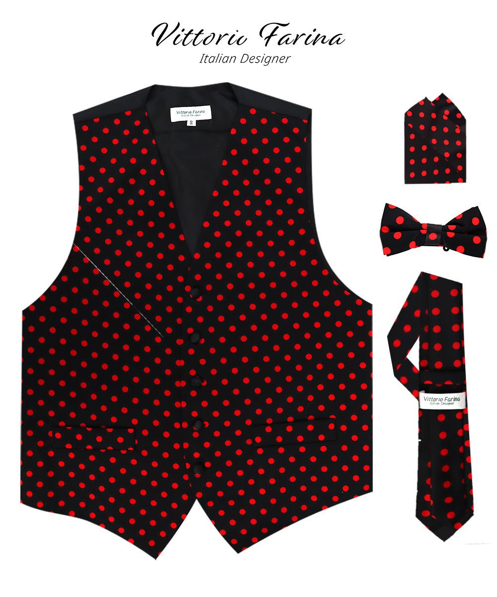 Vittorio Farina Polka Dot Vest Set - vest_polkadot_BB_blackred_S - Classy Cufflinks