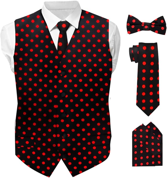 Vittorio Farina Polka Dot Vest Set - vest_polkadot_BB_blackred_S - Classy Cufflinks