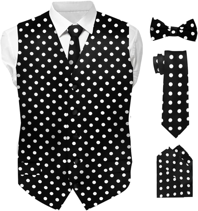 Vittorio Farina Polka Dot Vest Set - vest_polkadot_BB_blackwhite_S - Classy Cufflinks