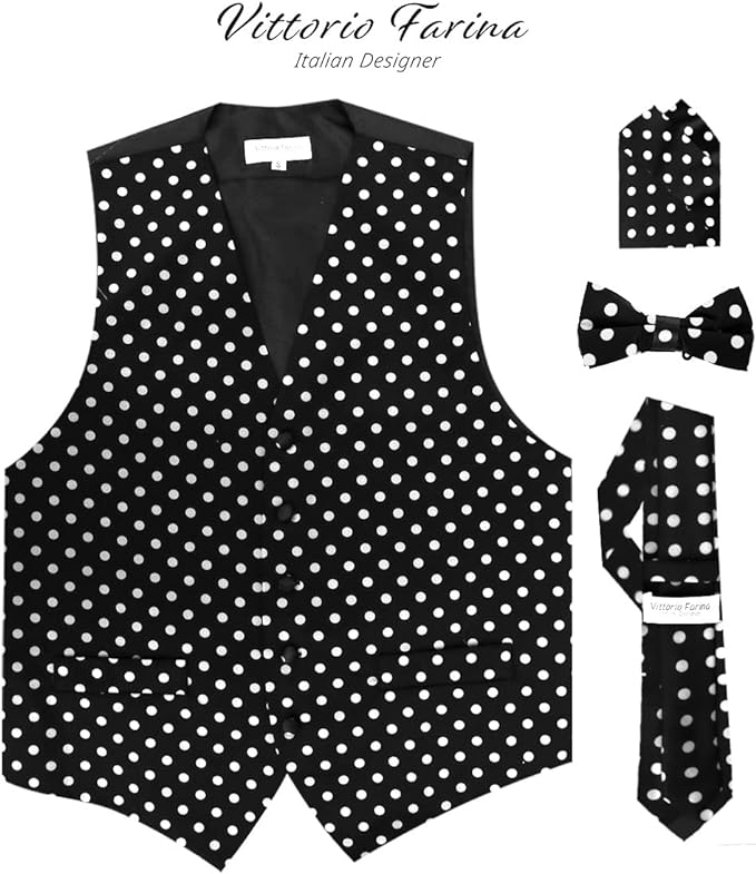 Vittorio Farina Polka Dot Vest Set - vest_polkadot_BB_blackwhite_S - Classy Cufflinks