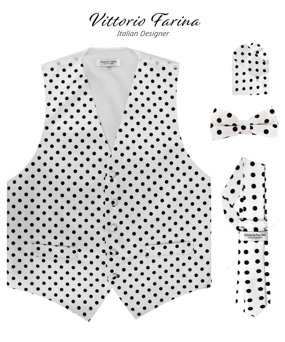 Vittorio Farina Polka Dot Vest Set - vest_polkadot_WB_whiteblack_S_V03 - Classy Cufflinks