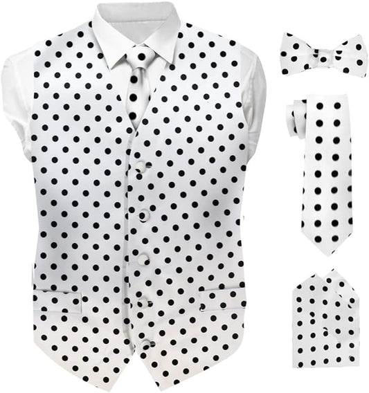 Vittorio Farina Polka Dot Vest Set - vest_polkadot_WB_whiteblack_S_V03 - Classy Cufflinks