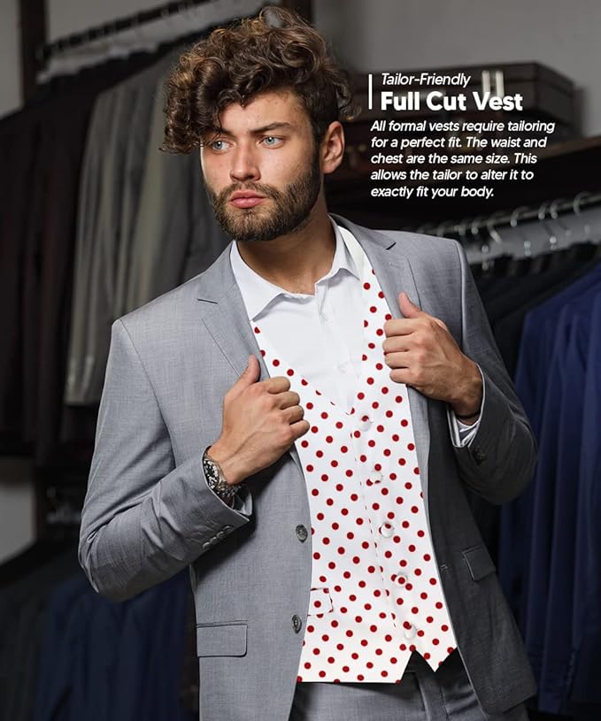 Vittorio Farina Polka Dot Vest Set - vest_polkadot_WB_whitered_S - Classy Cufflinks