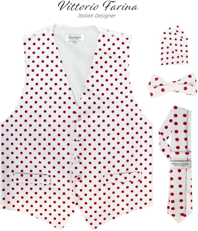 Vittorio Farina Polka Dot Vest Set - vest_polkadot_WB_whitered_S - Classy Cufflinks