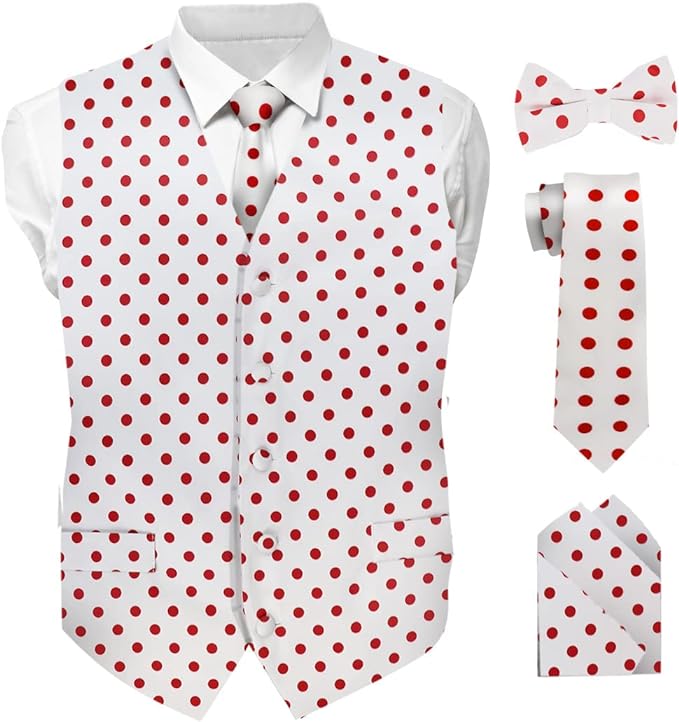 Vittorio Farina Polka Dot Vest Set - vest_polkadot_WB_whitered_S - Classy Cufflinks