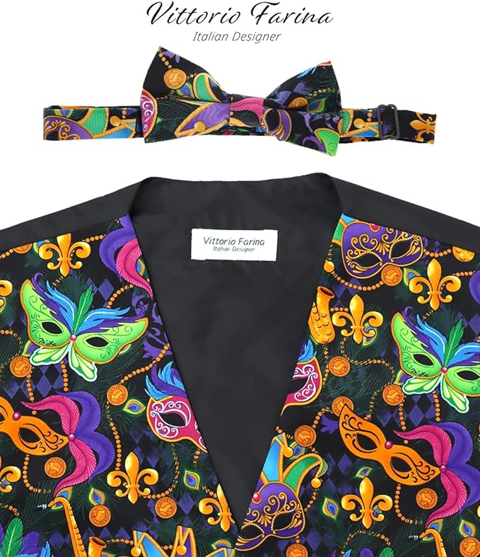 Vittorio Farina Mardi Gras Vest & Bow Tie ONLY Ver 1. - vestB_mardi_BB_Mardi #1_S - Classy Cufflinks