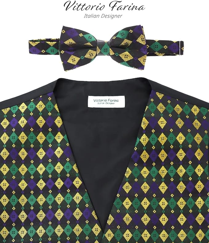 Vittorio Farina Mardi Gras Vest & Bow Tie ONLY Ver 1. - vestB_mardi_BB_Mardi #2_S - Classy Cufflinks