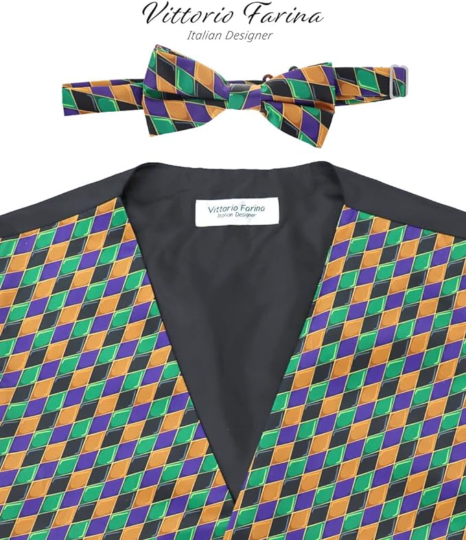 Vittorio Farina Mardi Gras Vest & Bow Tie ONLY Ver 1. - vestB_mardi_BB_Mardi #6_S - Classy Cufflinks